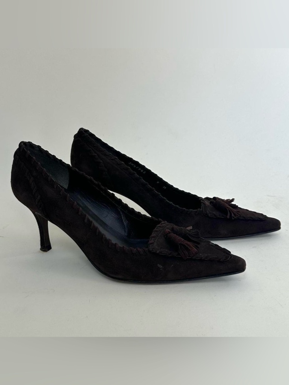 Y2k Brown Suede Tassel Pointed Toe Kitten Heels